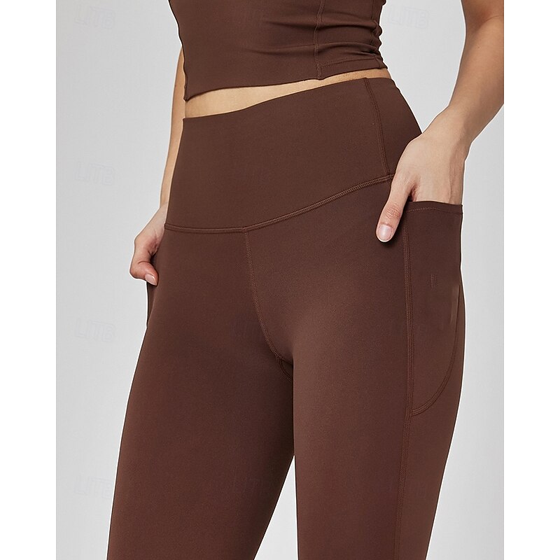 Women's fitness pants Pilates Pants Yoga Pants with Pockets Lightweight High Waist Gym Pilates Zumba Bottoms Solid Color Pink Coffee Fall Sports Activewear Micro-elastic Loose Fit4