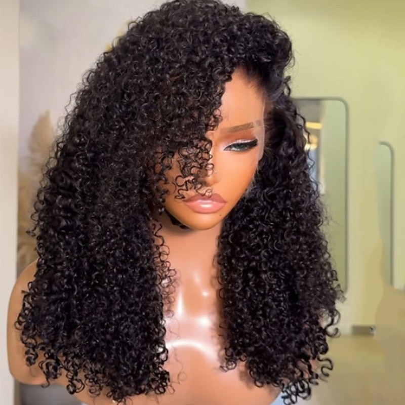 Unprocessed Virgin Hair 5x5 Closure 13x4 Lace Front Wig Free Part Indian Hair Curly Black Wig 130% 150% Density with Baby Hair 100% Virgin Glueless Pre-Plucked For Women Long Human Hair Lace Wig3