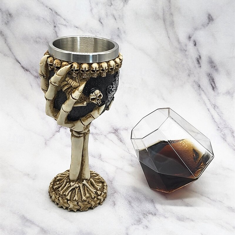 Halloween Skeleton Hand Wine Goblet, Double-Layer Resin and Stainless Steel Wine Cup, Spooky Cocktail Glass for Horror Party, Home Bar, and Gothic Drinkware Decor