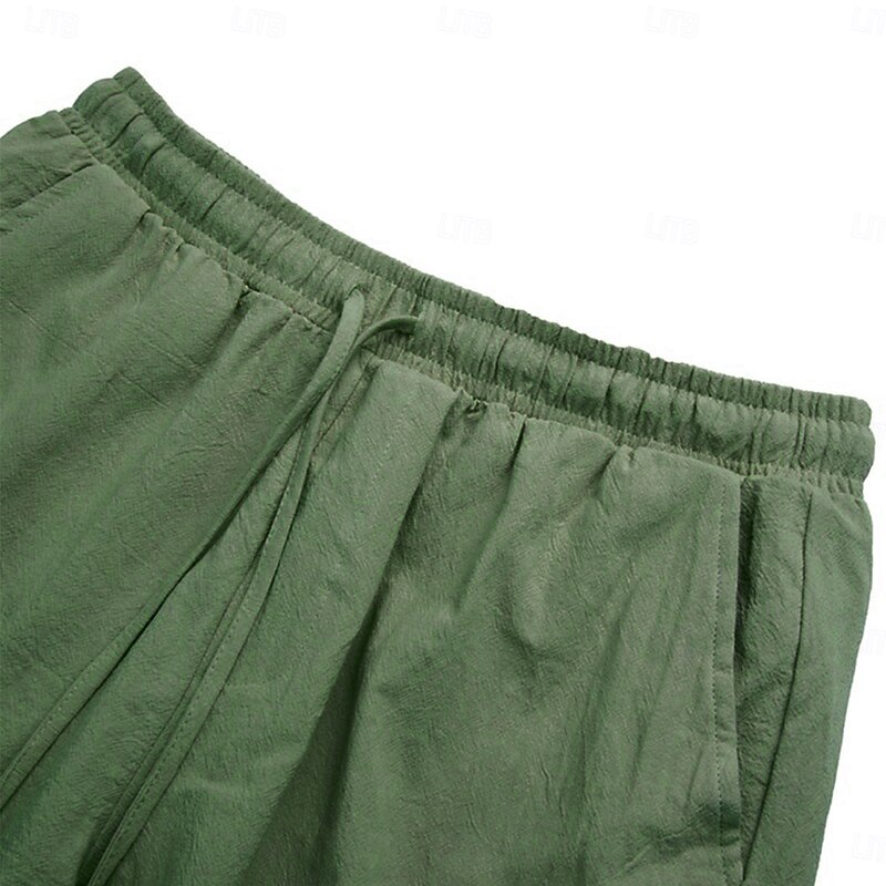 Men's Cargo Pants Linen Pants Trousers Summer Pants Drawstring Elastic Waist Multi Pocket Plain Comfort Breathable Full Length Casual Daily Holiday Vacation Fashion Black White Inelastic3