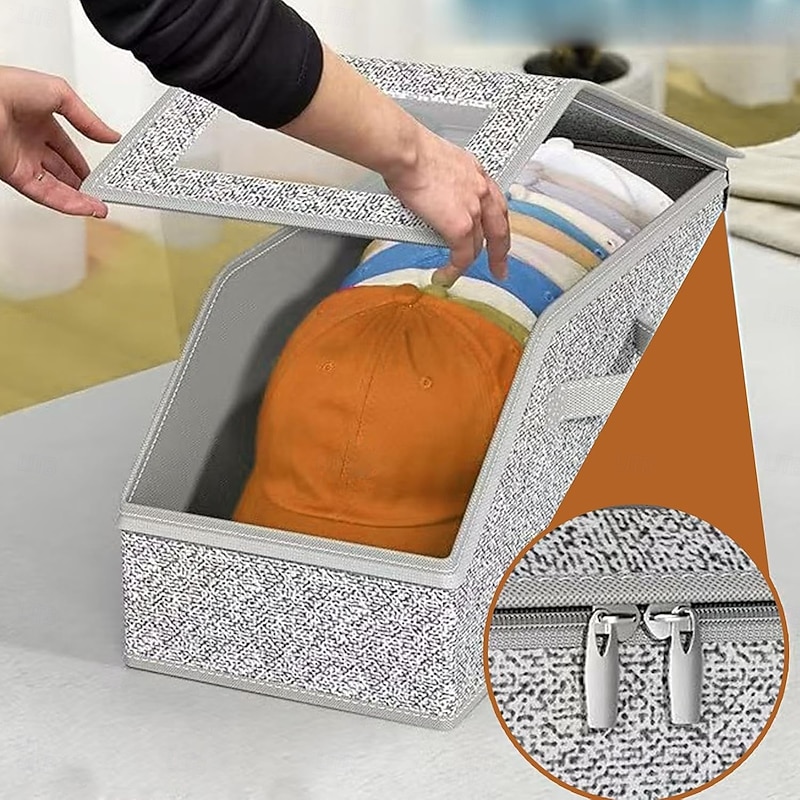 Baseball Cap Organizer Box, Clear Hat Storage Container with Cardboard Support, Holds Up to 12 Caps, Hat Box for Closet Shelf Organization