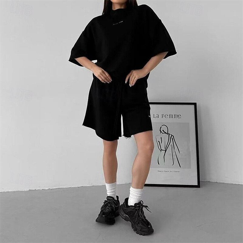 Women's Tracksuit Sweatsuit Activewear Set Pocket Letter Clothing Suit Summer Black White Gym Workout Sports Quick Dry Soft Breathable Short Sleeve Sport Activewear Micro-elastic Regular Fit4