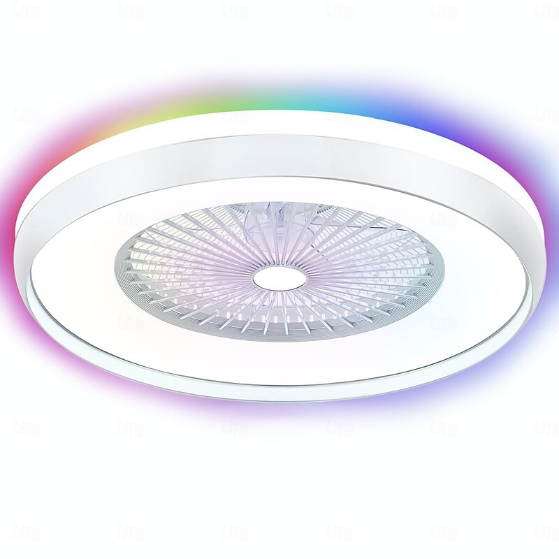 Bladeless Ceiling Fan with Light, Low Profile Ceiling Fan Smart RGB Ceiling Fans Fandelier Remote Control, Modern Flush Mount Enclosed Chandelier