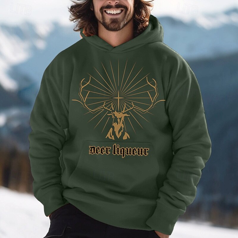 Men's Deer Hoodie Long Sleeve Sweatshirts Oktoberfest Vintage Retro Festival Autumn-Winter Collection Black Brown Green Clothing Apparel Designer Graphic Print Normal S M L Sizes Available