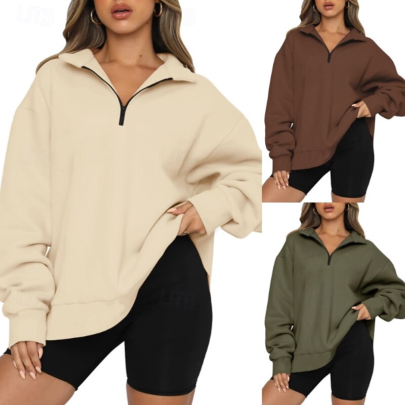 Women's Track Top Pullover Quarter Zip Long Sleeve Top Athleisure Fall Solid Colored Windproof Wick Moisture Tennis Golf Running Sportswear Activewear Apricot Black White