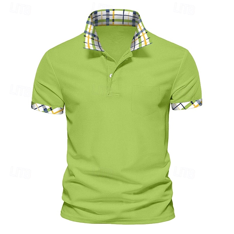 Men's Solid Color Plaid Polo Shirts Golf Shirt Short Sleeve Polo Shirts Lapel Casual Business Buttons Summer Spring Spring &  Fall White Yellow Navy Blue
