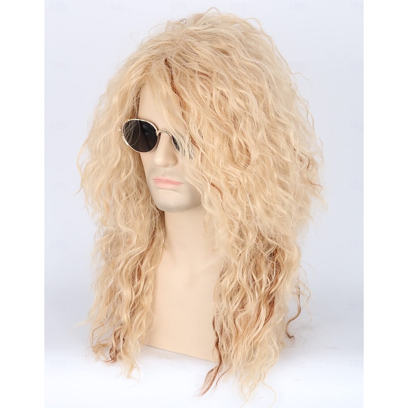 Mullet Wigs for Men and Women 70s 80s Heavy Metal Rocker Wigs Funny Wigs Blonde Big Curls Costume Wigs Halloween Wigs4
