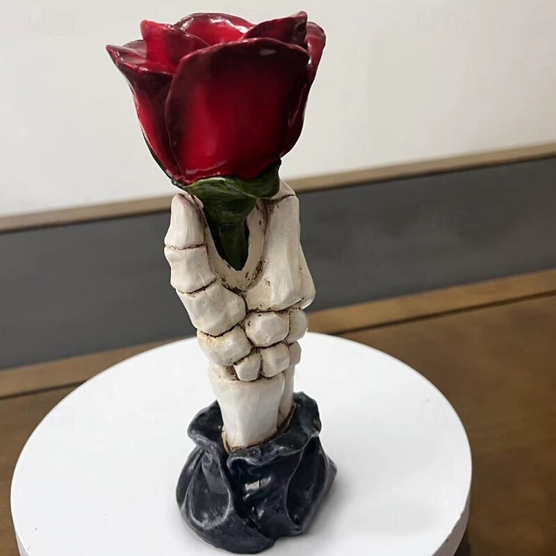 Halloween Atmosphere Gift Resin Candle Holder with Finger Rose and Skull Decor, Spooky Home Decoration Prop Figurine4