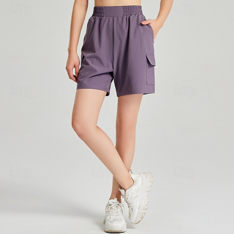 Women's Yoga Shorts Workout Shorts Pocket Gym Pilates Running Bottoms Solid Color Black Blue Purple Sports Activewear Loose Fit2