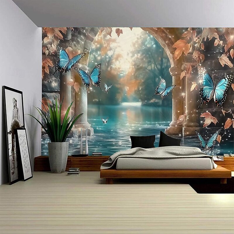 Dreamy Butterfly Landscape Tapestry Decorative Art Carpet Curtain Hanging Home Bedroom Living Room Decoration3