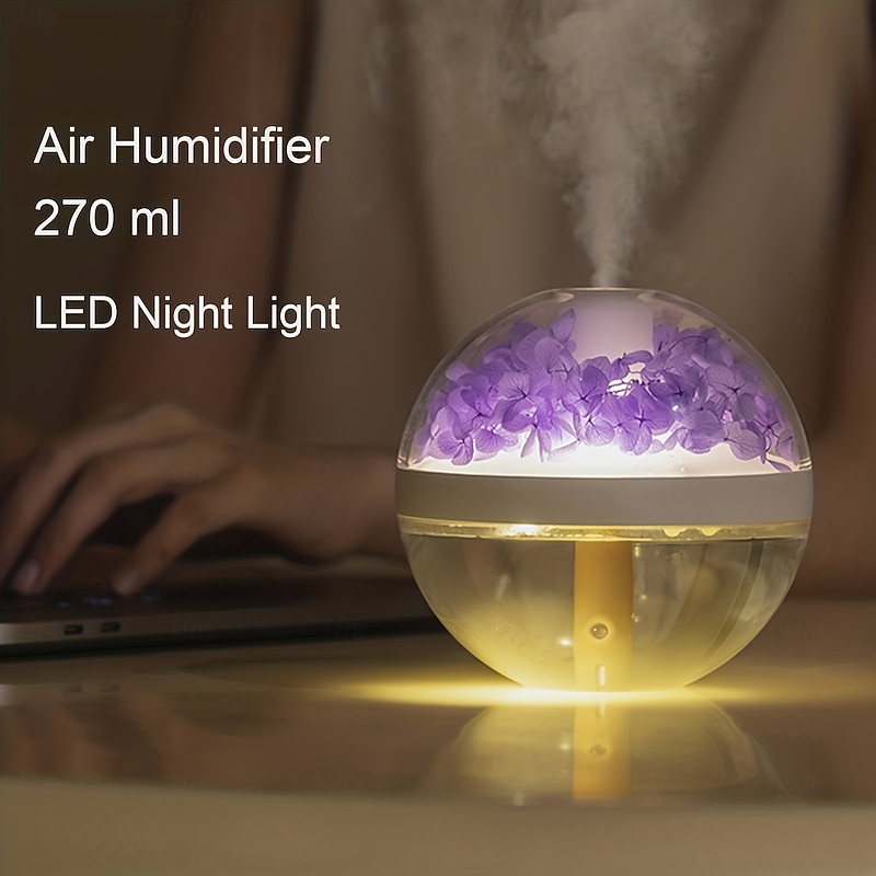 1pc 270ml Whimsical Spherical Air Humidifier with LED Night Light Color-Changing Flowers & Fragrance Diffuser  Silent Operation USB Rechargeable Perfect for Home Bedroom Office and Relaxation3