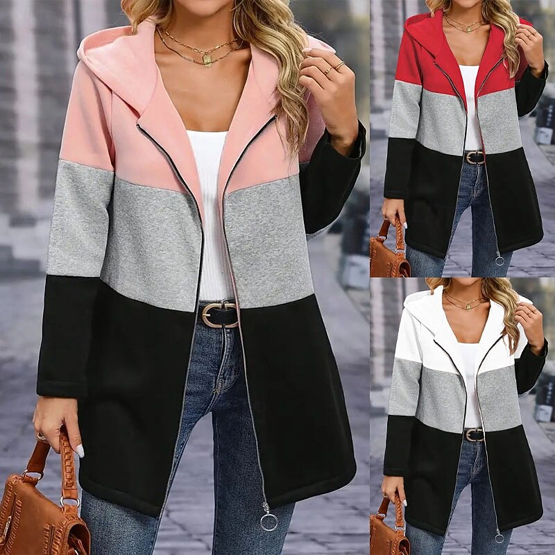 Women's Hoodie Jacket Comfortable Breathable Zipper Color Block Casual Plain Vacation Street Casual Daily Wear Zipper Regular Hooded Regular Fit Long Sleeve Outerwear White Pink Red Spring Fall