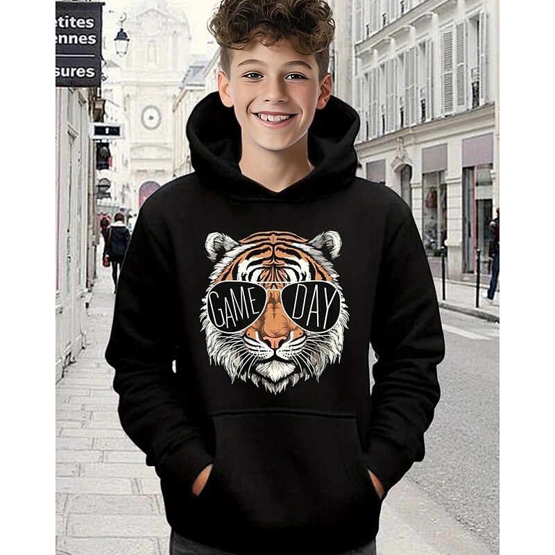Boys' 3D Tiger Hoodie Long Sleeve Spring Fall Fashion Streetwear Kids 4-12 Years Hooded Outdoor Casual Daily Regular Fit