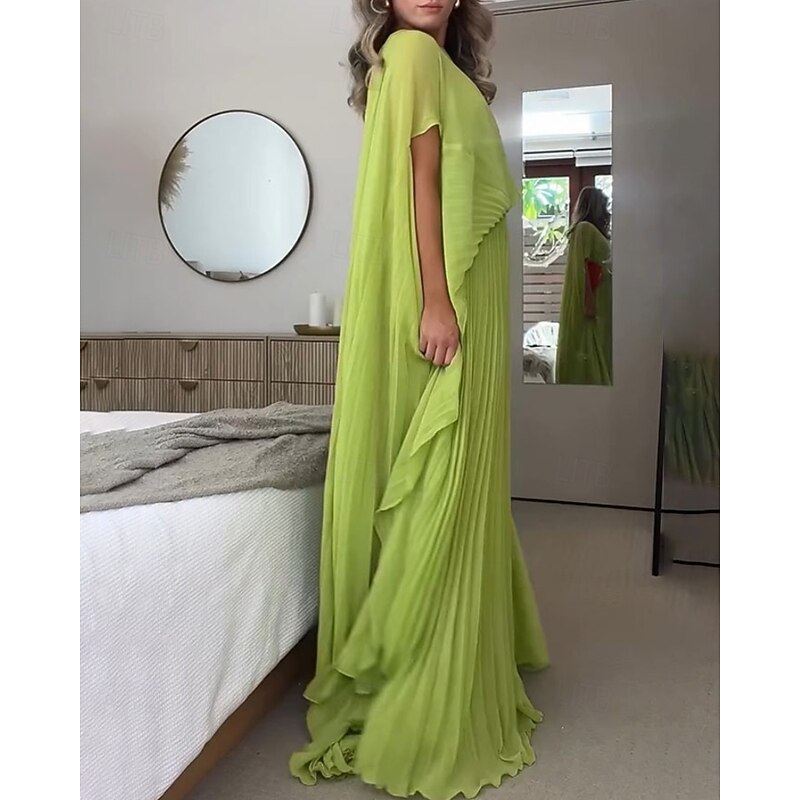 Women's Long Dress Maxi Dress Cocktail Dress Wedding Guest Dress Chiffon Dress Ruched Dress Fashion Outdoor Date Tea Party Regular Fit Plain Short Sleeve Crew Neck Green Summer2