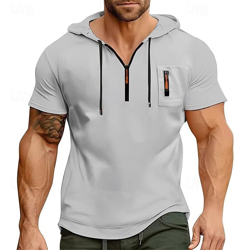 Men's Hoodie Quarter Zip Sweatshirt Black Navy Blue Blue Khaki Light Grey Hooded Plain Quarter Zip Sports & Outdoor Daily Holiday Polyester Streetwear Basic Casual Summer Clothing Apparel Hoodies3