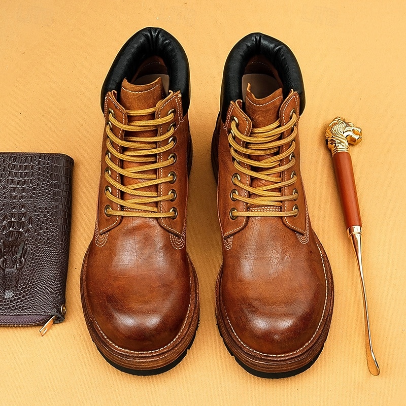 Men's Brown Leather Lace-Up Work Boots with Ankle Padding and Goodyear Welt – Heavy-Duty Footwear for Construction, Hiking and Outdoor Activities2