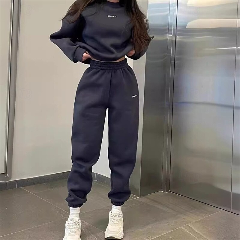 Women's Tracksuit Sweatsuit Activewear Set Pocket Letter Clothing Suit Fall White Dark Navy Gym Workout Sports Thermal Warm Windproof Soft Long Sleeve Sport Activewear Micro-elastic Regular Fit2