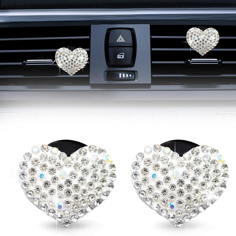 Car Vent Clip Bling Crystal Heart Shape Charm Universal Car Air Conditioner Decorations