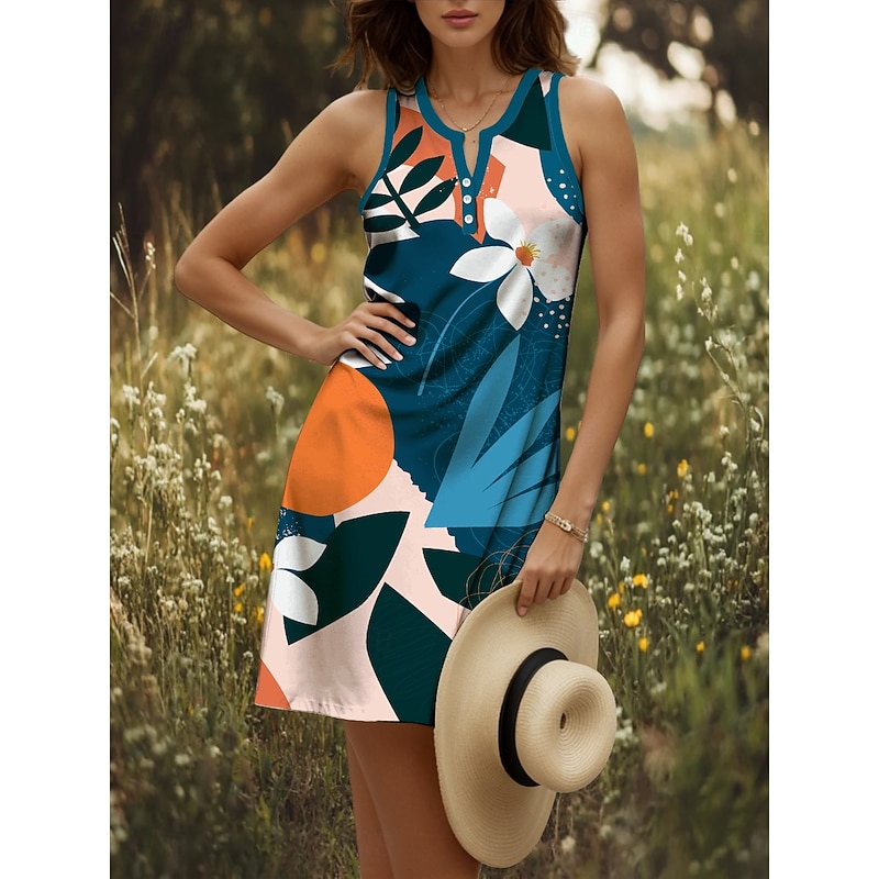 Women's Mini Dress T Shirt Dress Tee Dress Summer Dress Casual Daily Holiday Regular Fit Floral Graphic Geometric Sleeveless V Neck Yellow Red Blue Purple Summer