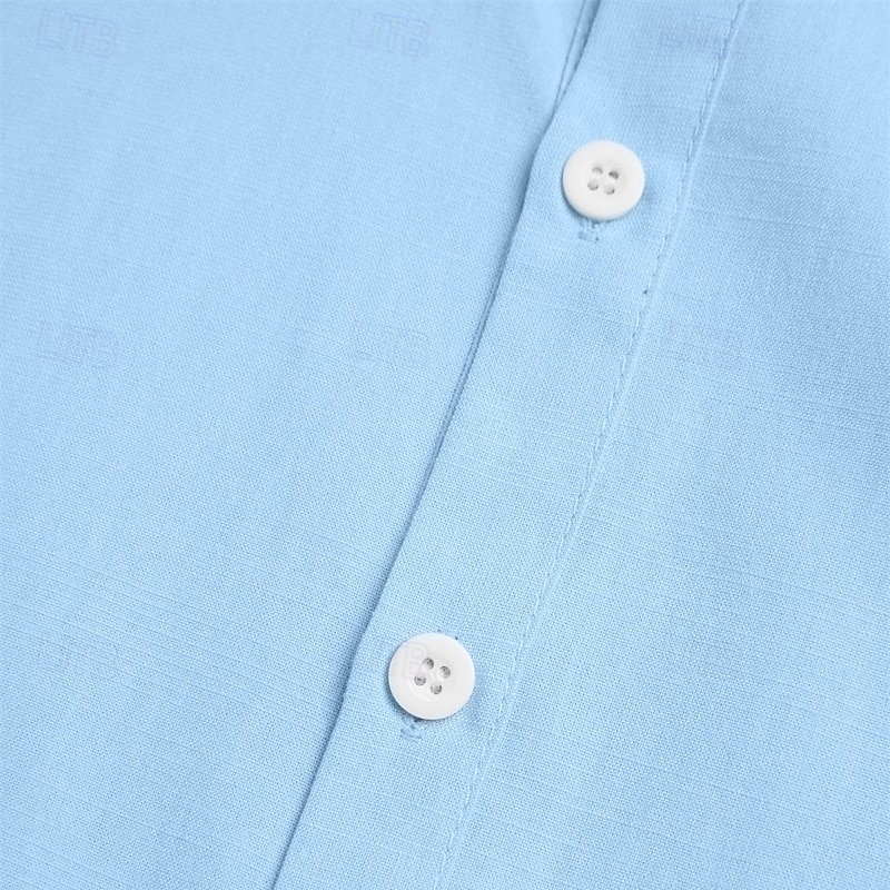 Men's Shirt Linen Shirt Summer Shirt Beach Wear Button Up Shirt Plain Vacation Casual Black White Light Green Pink Long Sleeve Turndown Spring & Summer Clothing Apparel3