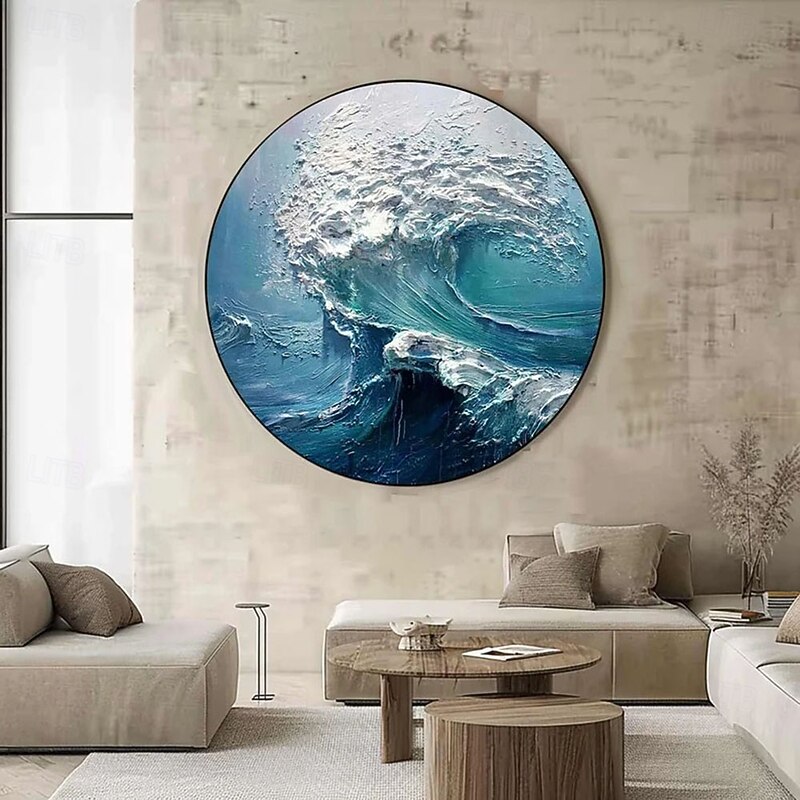 Large Ocean Wave Handmade Oil Painting On Canvas Large Wall Art Abstract Minimalist Painting Blue Sea Wall Art Living Room Decor3