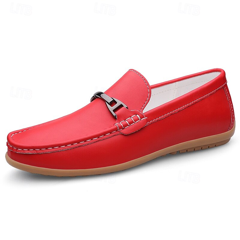 Men's Red Faux Leather  Loafers Stylish Slip-On Design with Comfortable Cushioned Insole Ideal for Business Casual Weekends and Travel4