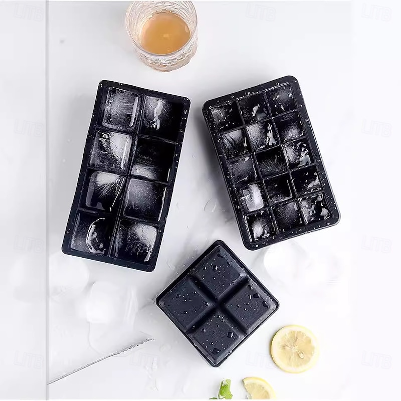 Silicone Ice Cube Tray with Lid, Square Ice Ball Mold Maker for Whiskey, Cocktails, Bars & Parties, Easy-Release Freezer Ice Box for Drinks4