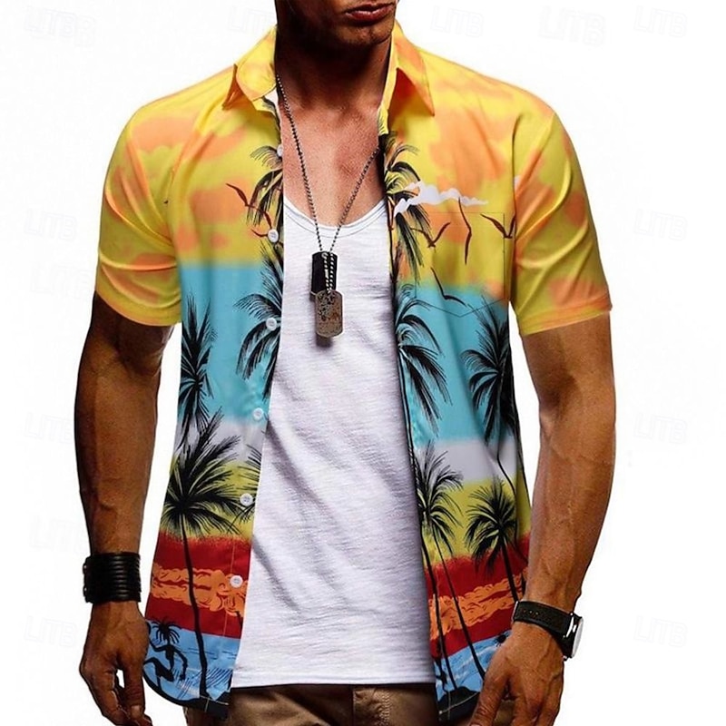 Men's Floral Graphic Prints Shirt Summer Hawaiian Shirt Short Sleeves Shirt Turndown Outdoor Street Black Yellow Red Navy Blue Royal Blue Print Clothing Apparel Fashion Designer Casual Soft3