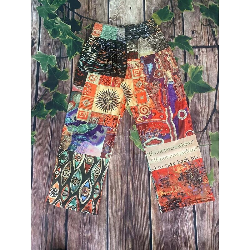 Women's Wide Leg Chinos Vacation Vintage Ethnic Style Long High Waist Graphic Plaid Checkered Pocket Elastic Waistband Comfy Soft Comfortable Micro-elastic Outdoor Street Blue Orange Summer Spring3