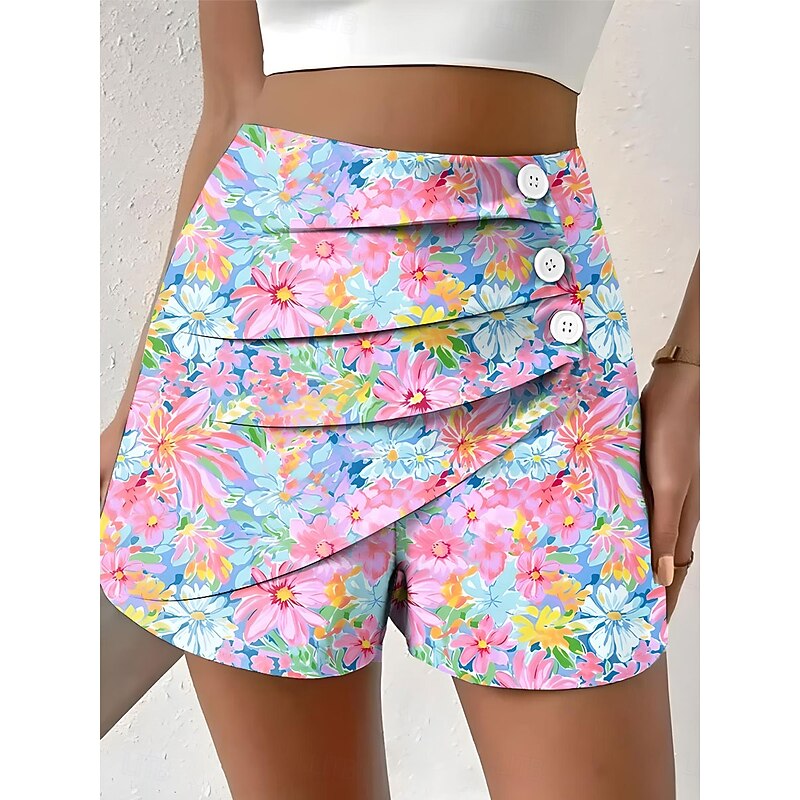 Women's Chinos Shorts Vacation Vintage Ethnic Style Short High Waist Floral Graphic Pleated Micro-elastic Formal Vacation Street White Yellow Pink Red Summer Spring Regular Fit4
