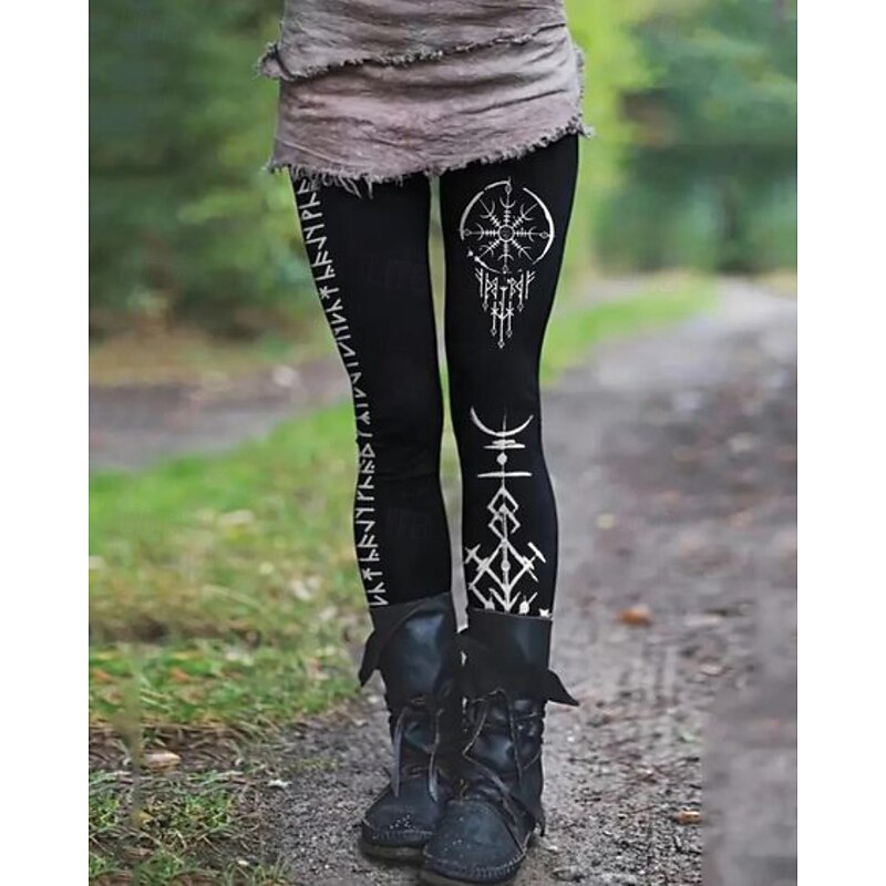 Women's Slacks Leggings Cozy Leggings Streetwear Casual Full Length Natural Flower Elastic Waist Print Comfy Outdoor Comfortable Vacation Going out Black Grey Wine Black & White White / Black Fall