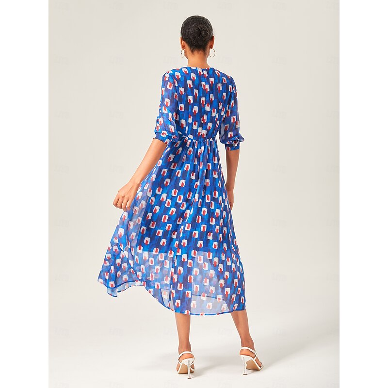 Geometric Color-Block Chiffon Maxi Dress4