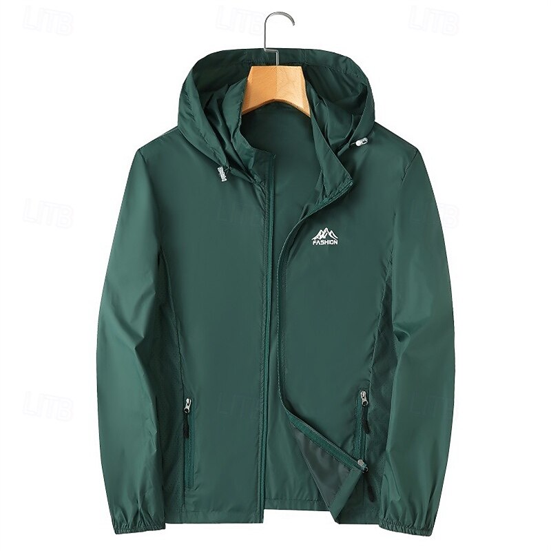 Men's Running Jacket Outdoor Jacket Full Zip Long Sleeve Outerwear Athletic Solid Colored Sun Protection Quick Dry Lightweight UV Cooling Tennis Golf Running Sportswear Activewear Army Green Blue