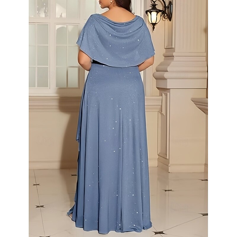 A-Line Wedding Guest Dresses Elegant Dress Wedding Guest Engagement Floor Length Short Sleeve Crew Neck Lurex Fabric with Pleats Crystals2