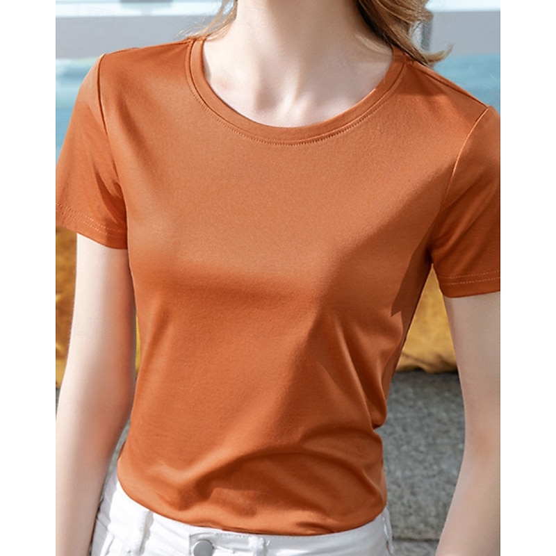 Women's T Shirt Plain Basic Modern Short Sleeve Crew Neck Regular Tops Daily Weekend Black White Purple Orange Summer3