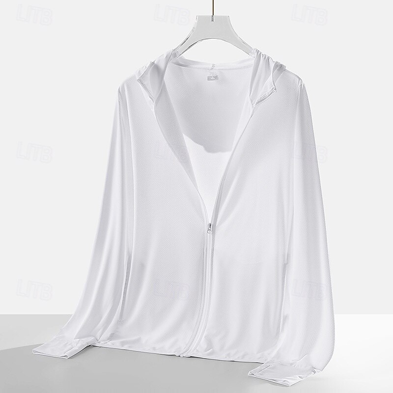 Men's Running Jacket Outdoor Jacket Full Zip Long Sleeve Outerwear Athletic Solid Colored Sun Protection Quick Dry Lightweight UV Cooling Tennis Golf Running Sportswear Activewear Dark Grey White2