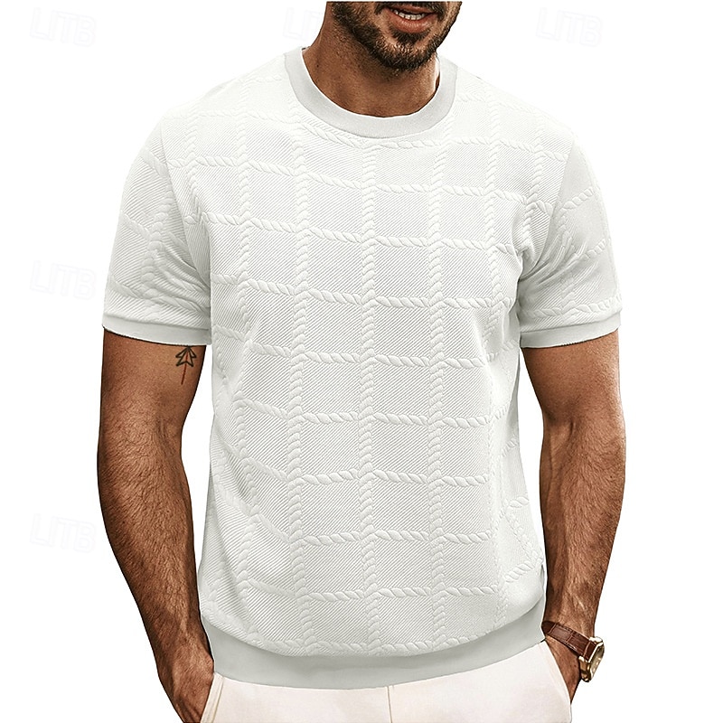 Men's T Shirt Tee Short Sleeve Shirt Tee Top Short Sleeve Crew Neck Summer Plain Fashion Designer Basic Jacquard Vacation Street Going out Black White Top Tee for Men