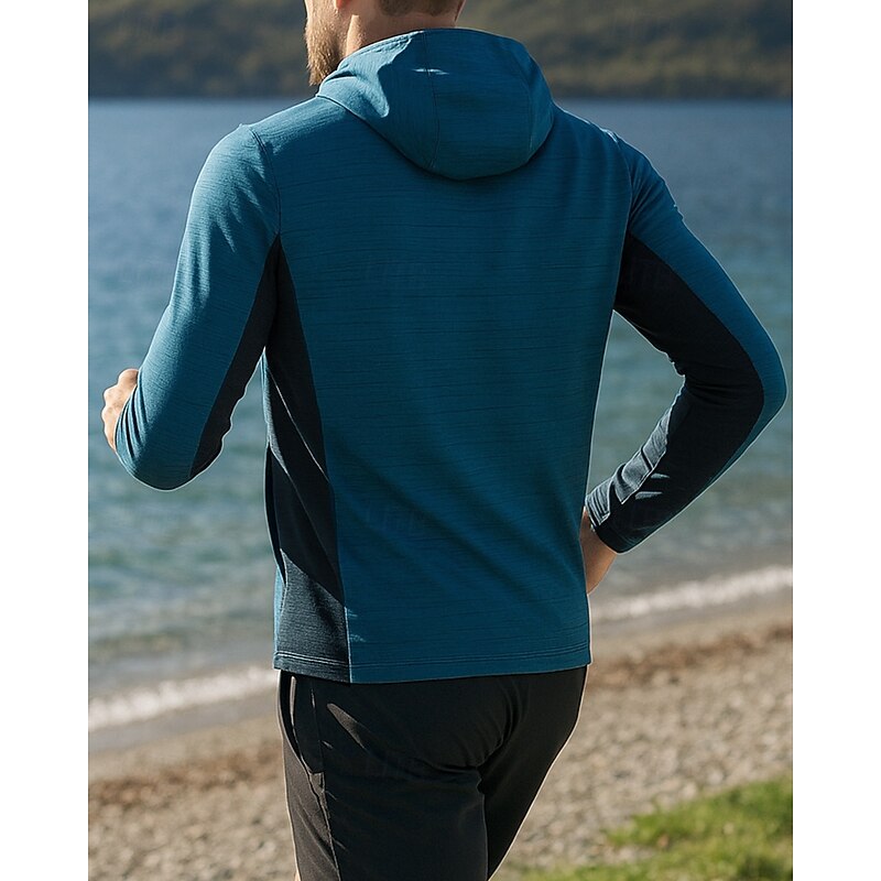 Men's Hoodie Sweatshirt Long Sleeve Top Color Block Quick Dry Lightweight Breathable Tennis Golf Running Sportswear Activewear Black Red Dark Blue2