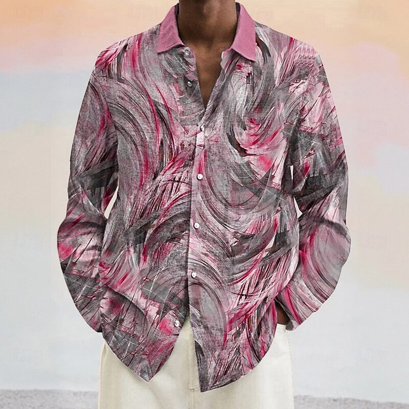 Men's Marble Abstract Liquid Art Shirt Button Up Shirt Long Sleeve Fashion Casual Vacation Daily Spring Fall Turndown 3D Print Linen Like Shirt Pink Purple Green3