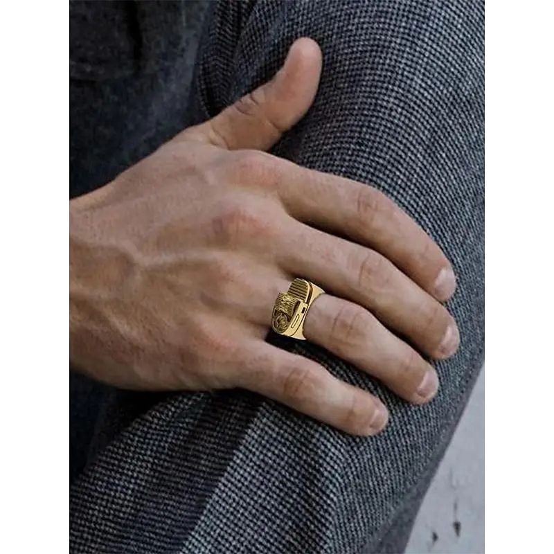 Men's Gold Alloy Lighter Ring - Bold mechanical design style, A stylish men's party nightclub gift accessory4