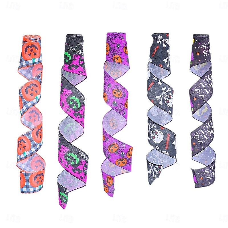 Halloween Plaid Pumpkin Ribbon, Festive Ribbon for Christmas Tree Decoration, Colorful Halloween Party Decor Ribbon2