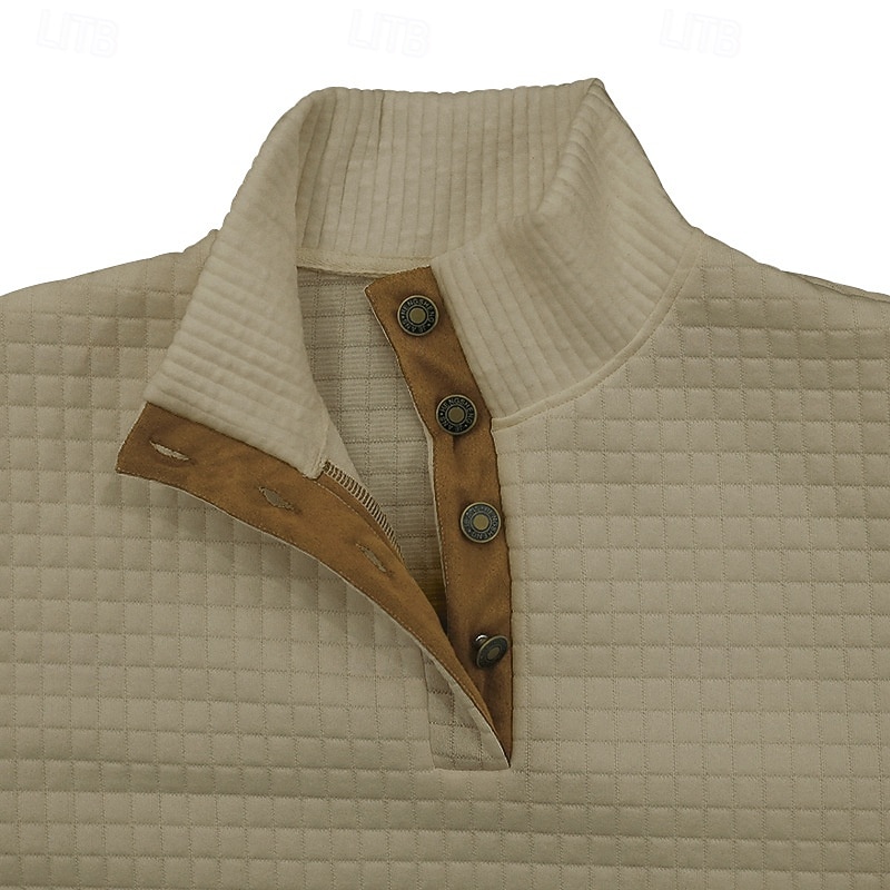 Men's Waffle Sweatshirt Sweatshirt Pullover Black White Green Khaki Gray Standing Collar Color Block Patchwork Tactical Sports & Outdoor Casual Streetwear Casual Athletic Spring Fall Clothing Apparel3