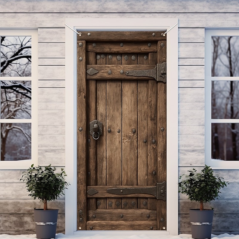 Fake Vintage Door Decorations Door Covers Door Tapestry Door Curtain Decoration Backdrop Indoor/Outdoor Door Banner for Front Door Office Door3