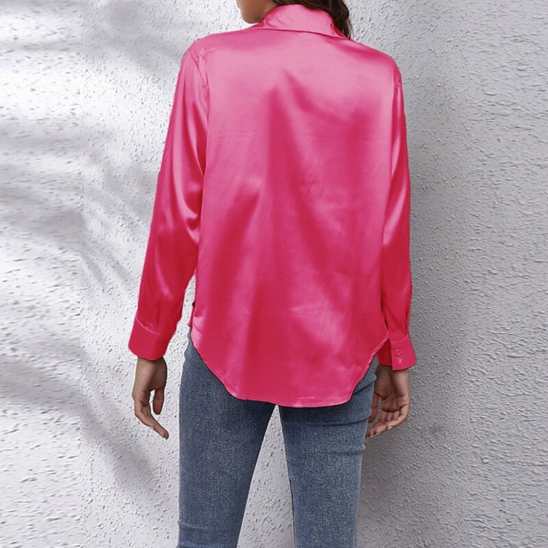 Women's Shirt Elegant Dressy Satin Plain Daily Stylish Basic Long Sleeve Shirt Collar Regular Tops Work Daily Holiday Buttons Black White Red Green Spring Fall3