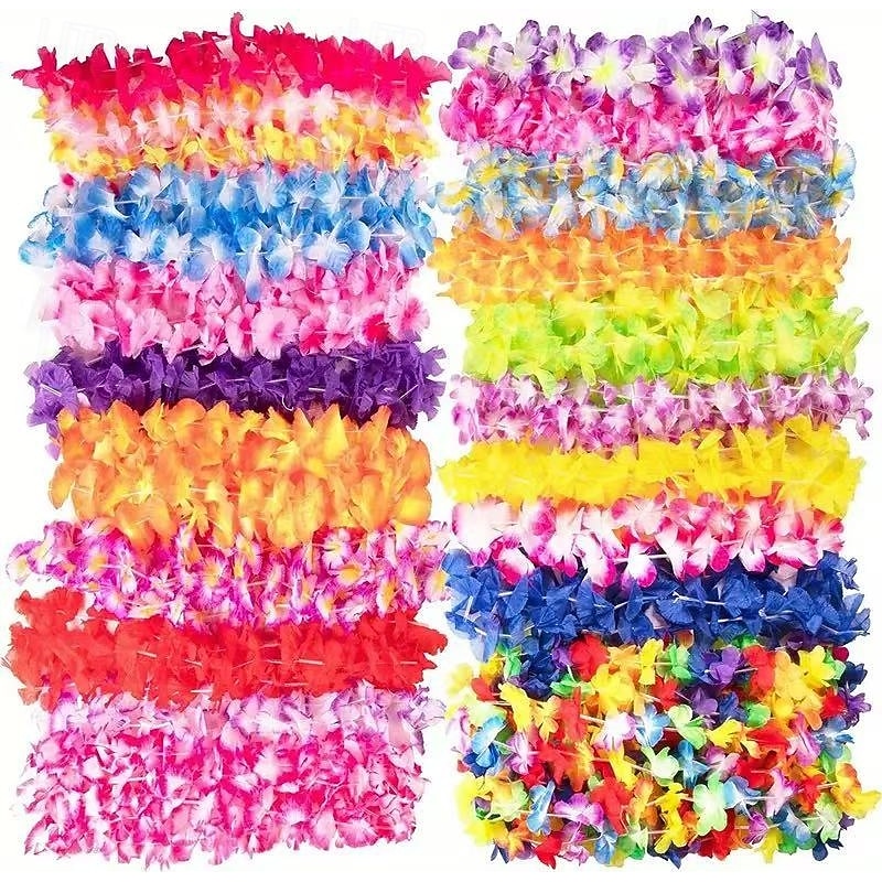 50PCS Hawaiian Flower Lei Necklaces, Tropical Hawaiian Garlands for Festivals, Weddings, Beach Parties, Birthdays, Performances, and Oktoberfest Decorations