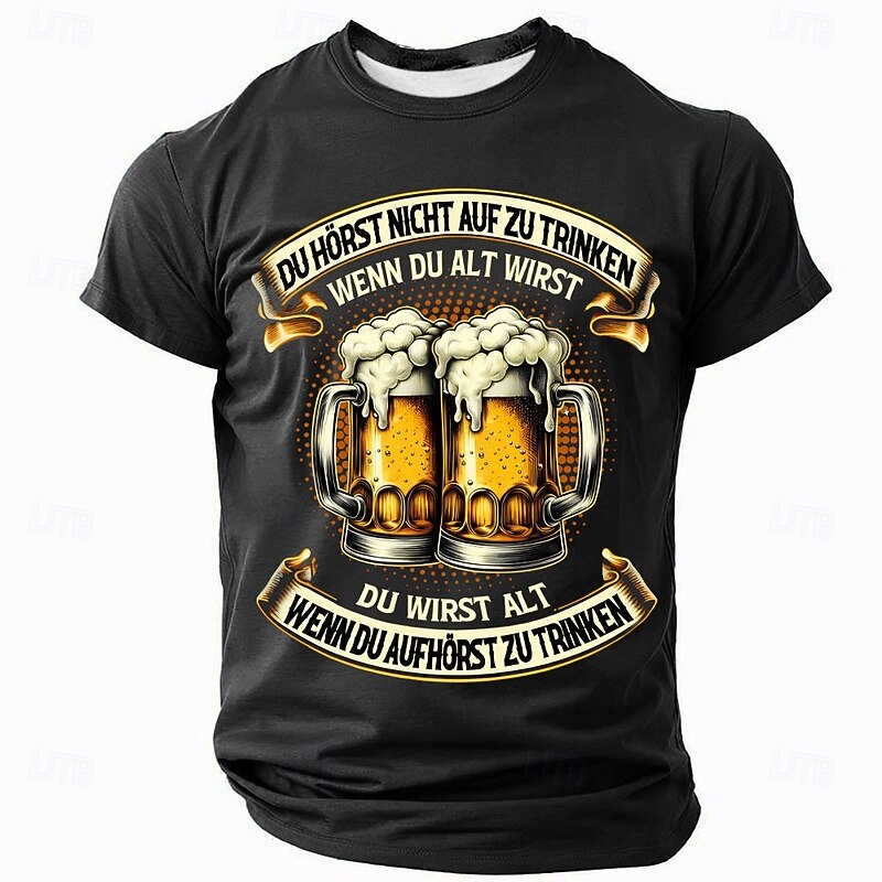 Men's Funny Beer Drinking T-Shirt - German Quote 'You Get Old When You Stop Drinking' Lifestyle Tee