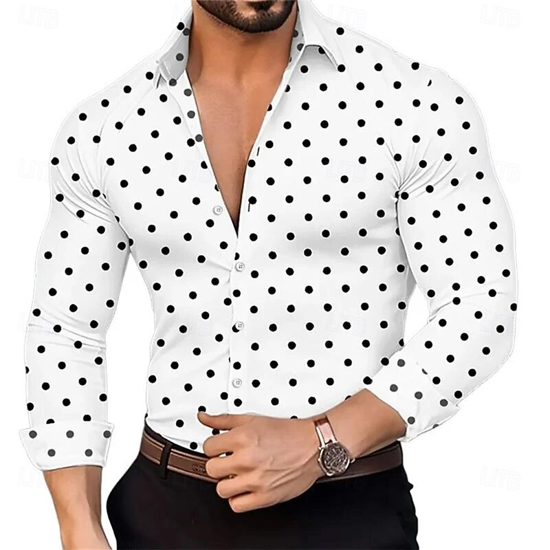 Men's Polka Dot Shirt Button Up Shirt Casual Dress Shirt Long Sleeve Fashion Casual Vacation Daily Streetwear Summer Spring Turndown 3D Print Collared Shirts Black White Pink Blue2