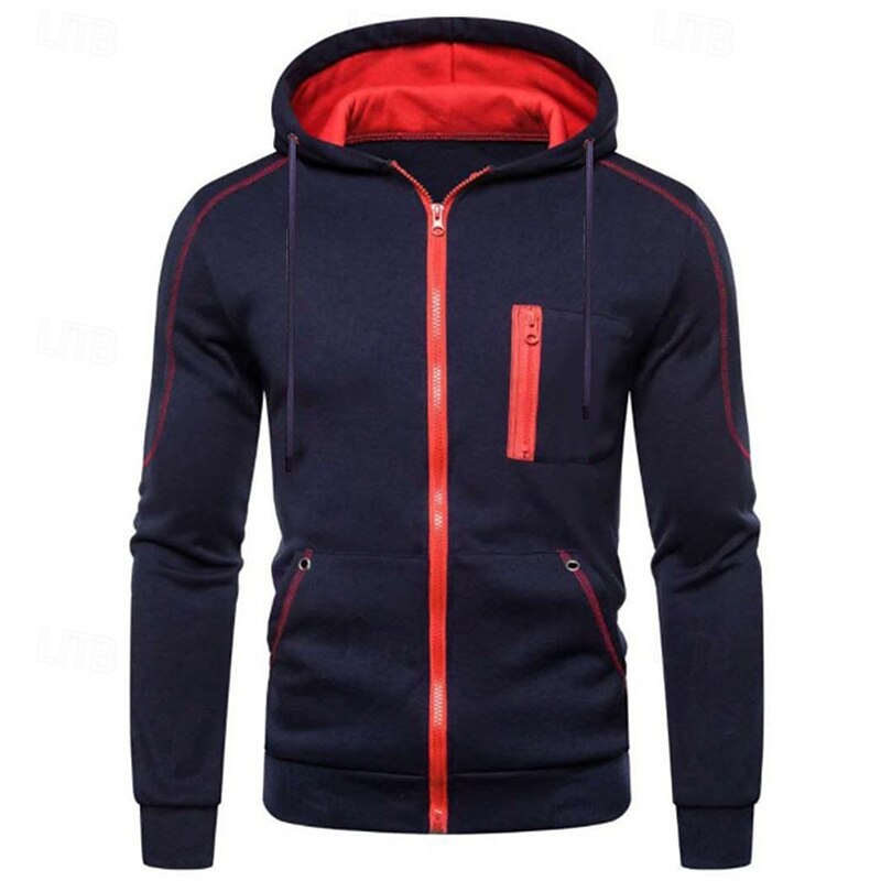 Men's Hoodie Full Zip Hoodie Navy Blue Gray Hooded Plain Pocket Sports & Outdoor Daily Holiday Polyester Streetwear Basic Casual Spring Autumn / Fall Clothing Apparel Hoodies Sweatshirts  Long Sleeve2