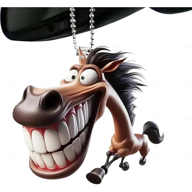 Car Mirror Ornament Funny 2D Horse Car Decoration - Prank Cartoon Flat Pendant For Vehicle Decor Men Women Christmas Party Birthday Bag3