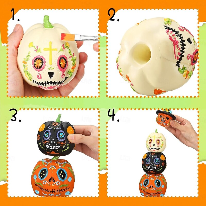 4pcs Halloween Pumpkin Figurines - Resin Table Decorations for Holiday Party2